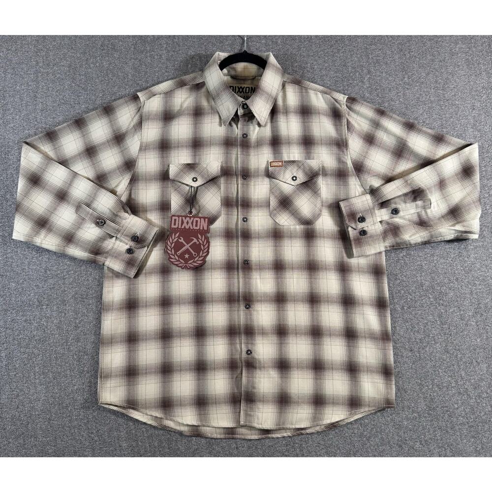 Dixxon Ordinance Flannel Shirt Mens XL Brown Tan Shadow Plaid Button Up New